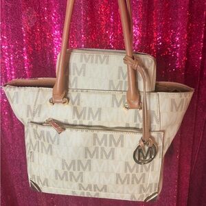Monogram Beige and Tan Tote Bag
